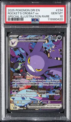 2025 POKEMON DRI EN-DESTINED RIVALS #234 TEAM ROCKET'S CROBAT EX PSA 10 - Image 1