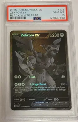 2025 POKEMON BLK EN-BLACK BOLT BLACK WHITE RARE #172 ZEKROM EX PSA 10 Ships ASAP - Image 1
