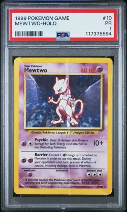 1999 POKEMON BASE SET UNLIMITED #10 MEWTWO-HOLO PSA 1 - Image 1