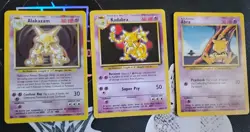 Pokemon Card TCG Alakazam 001/102 Holo & Kadabra 32/102 & Abra 43/102 LP/NM 1999 - Image 1