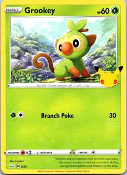 Grookey 8/25Non Holo - 2021 Pokemon 25th Anniversary McDonalds Promo - Image 1