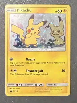 ⚡Pikachu & Mimikyu 2019 Sun and Moon Black Star Holo Promo SM162 EX-NM Pokemon! - Image 1