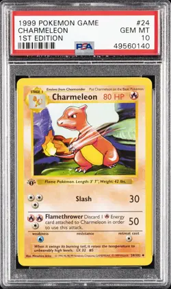 1999 POKEMON BASE SET 1ST EDITION #24 CHARMELEON PSA 10 - Image 1
