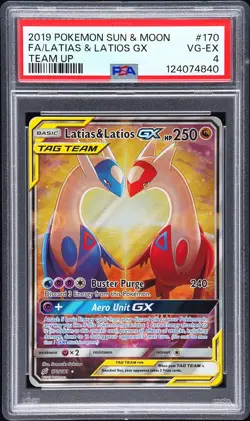 2019 POKEMON SUN & MOON TEAM UP #170 FULL ART/LATIAS & LATIOS GX PSA 4 - Image 1