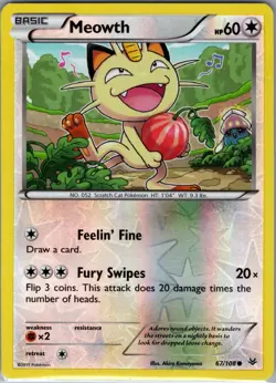 Meowth 67/108 Reverse Holo XY - Roaring Skies - Pokemon Card - NM - Image 1