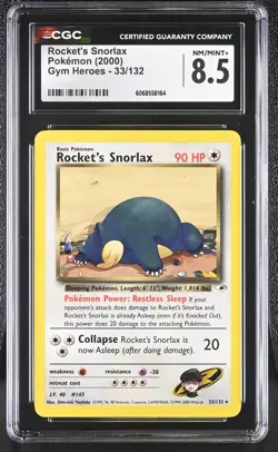 CGC 8.5 Rocket's Snorlax 2000 Gym Heroes 33/132 Pokemon Card - Image 1