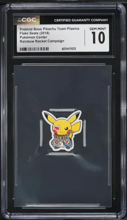 2018 Pokemon Center Flake Seals Rainbow Pretend Boss Pikachu Team Plasma CGC 10 - Image 1
