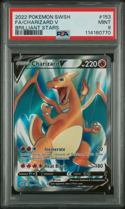 2022 POKEMON SWORD & SHIELD BRILLIANT STARS #153 FULL ART/CHARIZARD V PSA 9 - Image 1