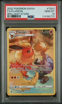 2022 POKEMON SWORD & SHIELD BRILLIANT STARS #TG01 FULL ART/FLAREON PSA 10 - Image 1