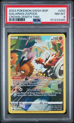 2023 POKEMON SWSH BLACK STAR PROMO CROWN ZENITH TINS #283 GALARIAN ZAPDOS PSA 8 - Image 1