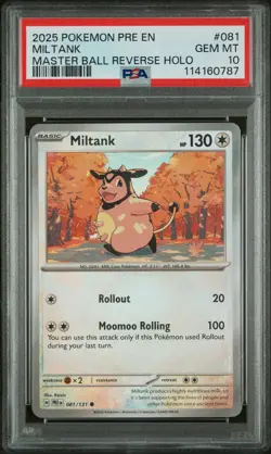 2025 POKEMON PRE EN-PRISMATIC EVOLUTIONS MASTER BALL REVERSE HOLO MILTANK PSA 10 - Image 1