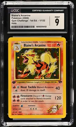 CGC 9 Pokemon Blaine's Arcanine Holo 1st Edition Gym Challenge 1/132 - Image 1