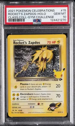 2021 POKEMON CELEBRATIONS CLASSIC COLL #15 ROCKET'S ZAPDOS-HOLO PSA 10 - Image 1