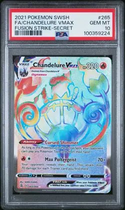 2021 POKEMON FA/CHANDELURE #265 VMAX FUSION STRIKE SECRET PSA 10 POP 206 - Image 1