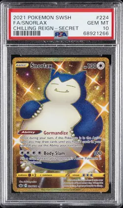2021 POKEMON SWORD & SHIELD CHILLING REIGN SECRET #224 FULL ART/SNORLAX PSA 10 - Image 1
