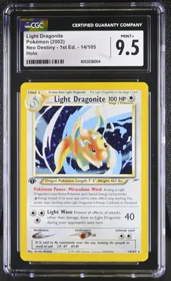 CGC 9.5 Light Dragonite Neo Destiny 1st Edition 14/105 Holo Pokemon Card - Image 1