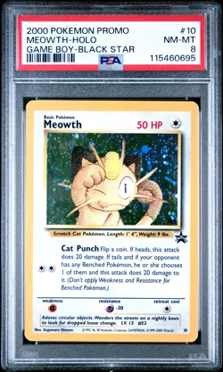 2000 POKEMON PROMO BLACK STAR GAME BOY #10 MEOWTH-HOLO PSA 8 - Image 1