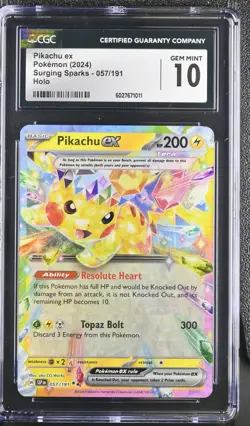 Pikachu ex 057/191 Sv08: Surging Sparks Holo - CGC 10 Gem Mint - Pokemon - Image 1