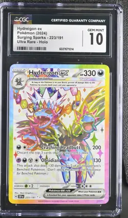 Pokemon TCG Hydreigon ex 223/191 Sv08: Surging Sparks Holo CGC GEM MINT 10 - Image 1