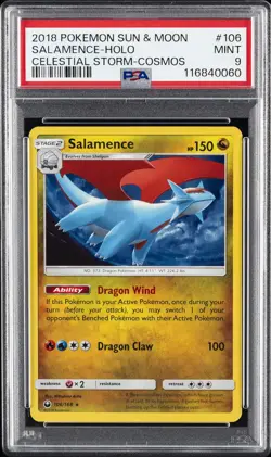 2018 POKEMON SUN & MOON CELESTIAL STORM COSMOS #106 SALAMENCE-HOLO PSA 9 - Image 1