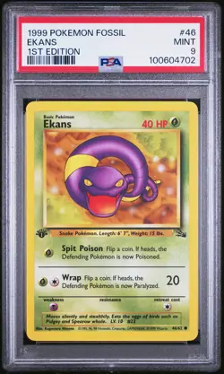 1999 POKEMON FOSSIL 1ST ED #46 EKANS PSA 9 - Image 1