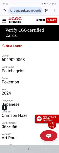Poltchageist 068/066 CGC gem mint 10 Art Rare Crimson Haze Japanese Pokemon - Image 3