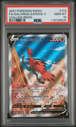 2021 POKEMON SWORD & SHIELD CHILLING REIGN FULL ART/GALARIAN ZAPDOS V PSA 10 - Image 1