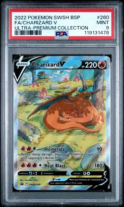 2022 POKEMON SWSH BLACK STAR PROMO #260 FULL ART CHARIZARD V Mint PSA 9 - Image 1
