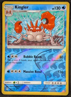 Kingler 2019 Unbroken Bonds Reverse Holo Rare Pokemon Card 47/214 (NM) - Image 1