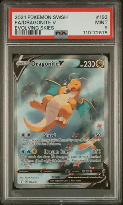 2021 POKEMON SWORD & SHIELD EVOLVING SKIES #192 FULL ART/DRAGONITE V PSA 9 - Image 1