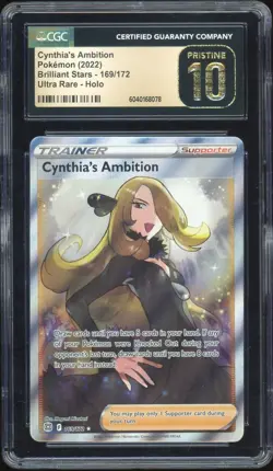 CGC 10 PRISTINE Cynthia's Ambition 169/172 Brilliant Stars Ultra Rare Pokemon - Image 1