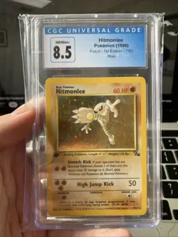 Hitmonlee 7/62 Fossil 1st Edition Holo Vintage 1999 WOTC Pokemon Card CGC 8.5 - Image 1