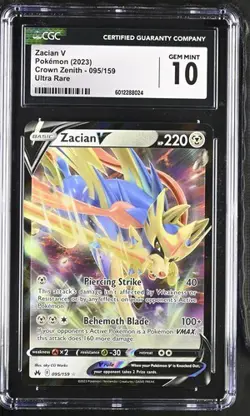 ✨✨✨ CGC 10 Zacian V 095/159 Crown Zenith Full Art Double Rare Pokemon Card - Image 1