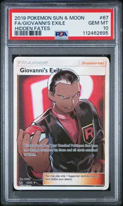 2019 POKEMON SUN & MOON HIDDEN FATES #67 FULL ART/GIOVANNI'S EXILE PSA 10 - Image 1