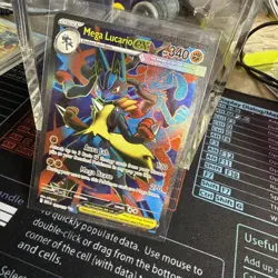 Mega Lucario EX Pokemon Card Holo Rare 340 HP Aura Jab Mega Brave - Image 2