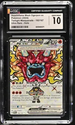 🎭🎭 CGC 10 Hearthflame Mask Ogerpon EX 192/167 Full Art Ultra Rare Pokemon Card - Image 1