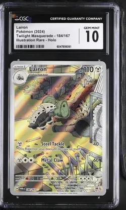 ✨✨✨ CGC 10 Lairon Holo 184/167 IR Twilight Masquerade Pokemon Card - Image 1
