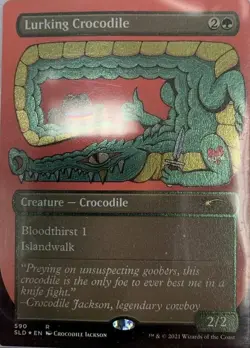 Damaged, English MTG Foil Lurking Crocodile (590) - Foil Etched Secret Lair Drop - Image 1