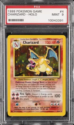 1999 POKEMON BASE SET UNLIMITED #4 CHARIZARD-HOLO PSA 9 - Image 1