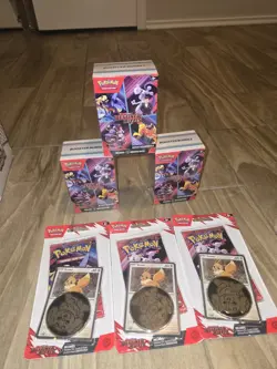Pokemon TCG Destined Rivals Booster Bundle Lot Of 3 + 3 Eevee Blister Packs - Image 1