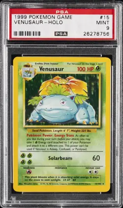 1999 POKEMON BASE SET UNLIMITED #15 VENUSAUR-HOLO PSA 9 - Image 1