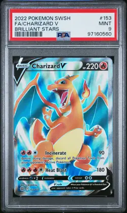 2022 POKEMON SWORD & SHIELD BRILLIANT STARS #153 FULL ART/CHARIZARD V PSA 9 - Image 1