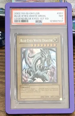 BLUE-EYES WHITE DRAGON LOB-001 PSA 7 1ST EDITION 2002 YUGIOH - Image 1