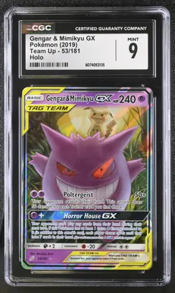 CGC 9 MINT Gengar & Mimikyu GX 2019 Team Up 53/181 Holo Pokemon Card - Image 1