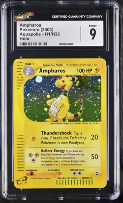 CGC 9 MINT Ampharos 2003 Aquapolis H1/H32 Holo Pokemon Card - Image 1