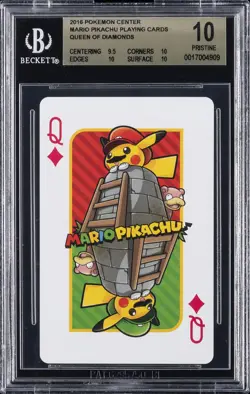 2016 POKEMON CENTER MARIO PIKACHU PLAYING CARDS QUEEN OF DIAMONDS BGS 10 A - Image 1