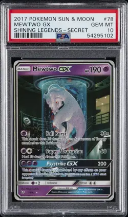 2017 POKEMON SUN & MOON SHINING LEGENDS SECRET #78 MEWTWO GX PSA 10 - Image 1
