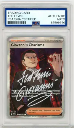 PSA Signed Ted Lewis Pokemon TCG Giovanni's Charisma SR Scaret & Violet 197/165 - Image 1
