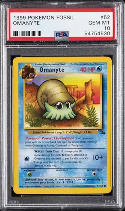 1999 POKEMON FOSSIL #52 OMANYTE PSA 10 - Image 1