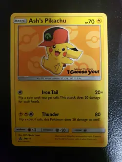 Pokemon Pikachu TCG Ash's Pikachu SM110 Promo Card Sun & Moon Rare Lp - Image 1